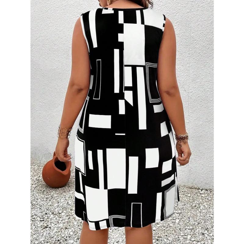 Summer Dress for Women,Geometric Pattern Sleeveless Midi Dresses(Available in 1X-5X),casual boho chic beach dress vaca