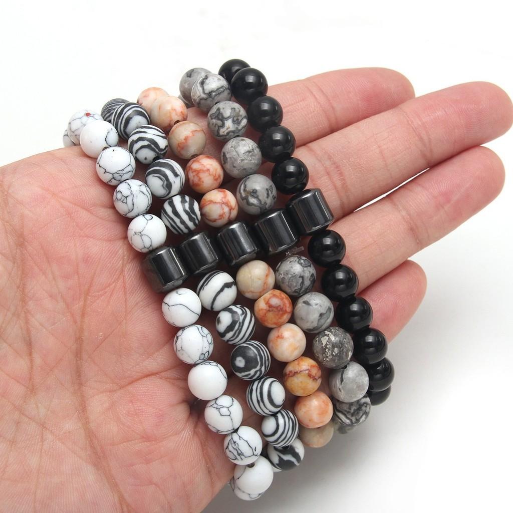 Geometric Black Dandan Stone Lava Rock Tiger Eye Beaded Bracelet With Elastic Cord For Men And Women