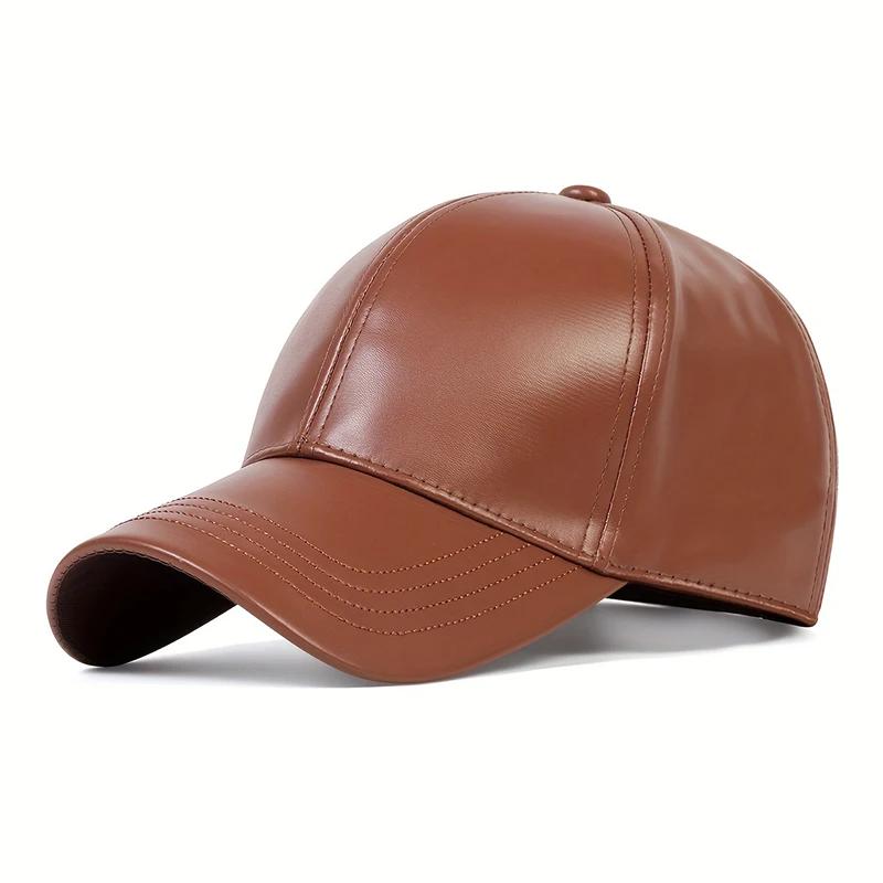 Unisex Solid Color PU Leather Baseball Caps Spring Autumn Outdoor Adjustable Casual Hats Dad Hat Sunscreen Hat