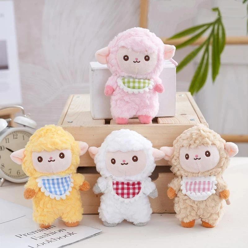 Cute Plush Bib Sheep Keychain Cartoon Animal Stuffed Charm for Backpack Decoration Girls Easter Gift