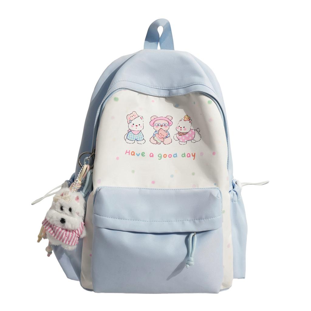 Schoolbag Polka Dot Printing Student Schoolbag Contrasting Color Student Schoolbag Leisure Commuting Backpack Large Capacity Lightweight Student