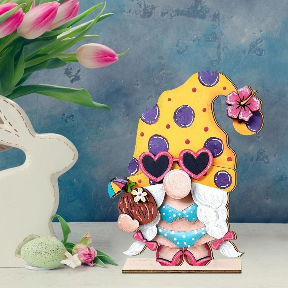 Beach Wooden Dwarf Ornaments Colorful Hawaiian Ornaments Durable Summer Dwarf Sign Cafe Bar