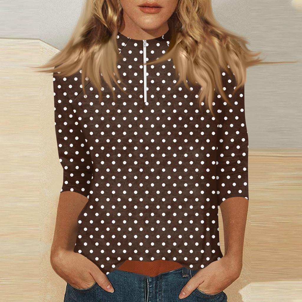 Damen Oberteil mit Stehkragen, 3/4 Ärmeln und Reißverschluss, hoch