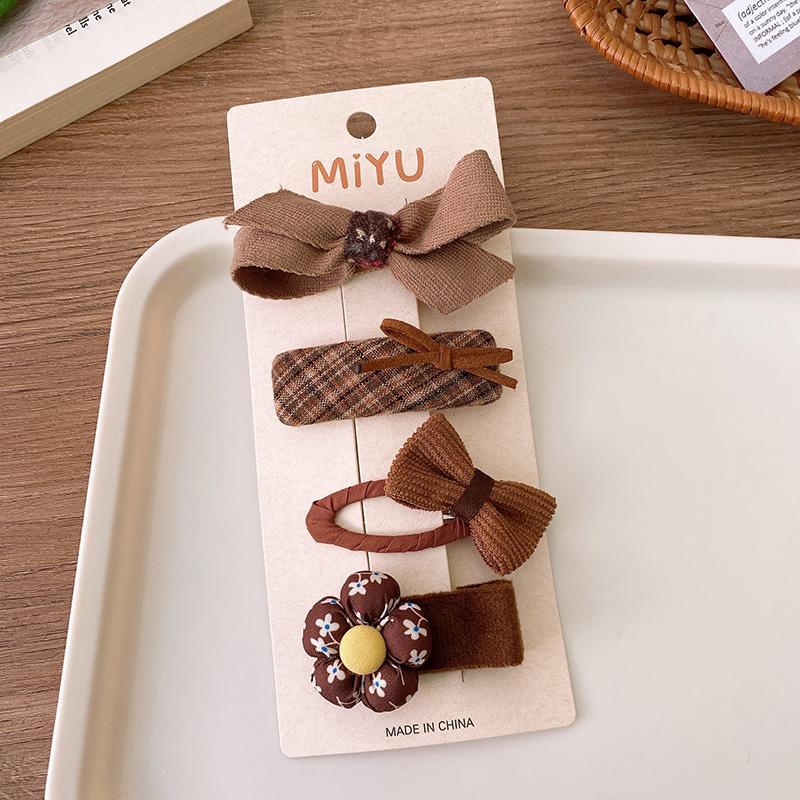 Cute Coffee Bowknot Flower Hairpins Set Children Girl Kid Bow Hair Clips Barrettes Accessories Hairgrips Headwear Headdress