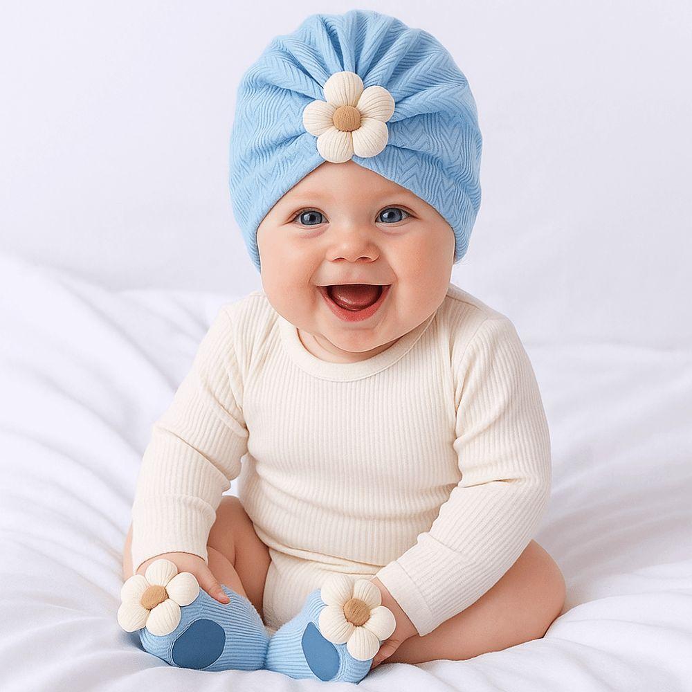 Elastic Infant Turban Hat Socks Set Soft Cotton Hat Sock Set Baby Headscarf Hat Newborn Supplies