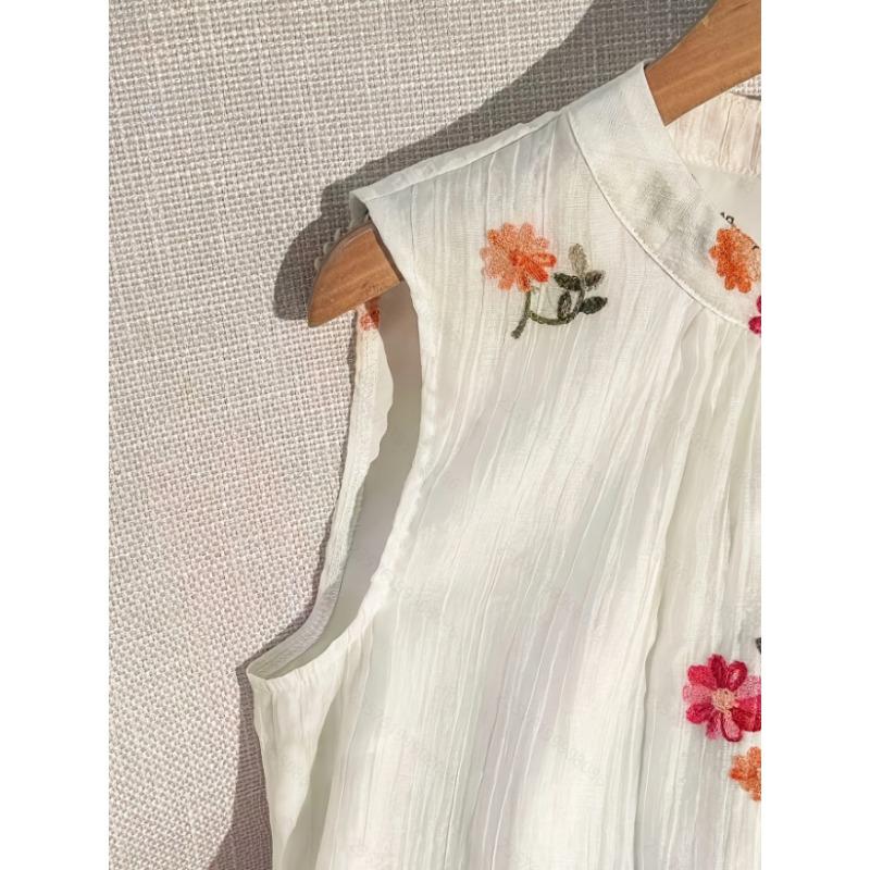 Women Summer Elegant Casual Embroidered Sleeveless Shirt For Office