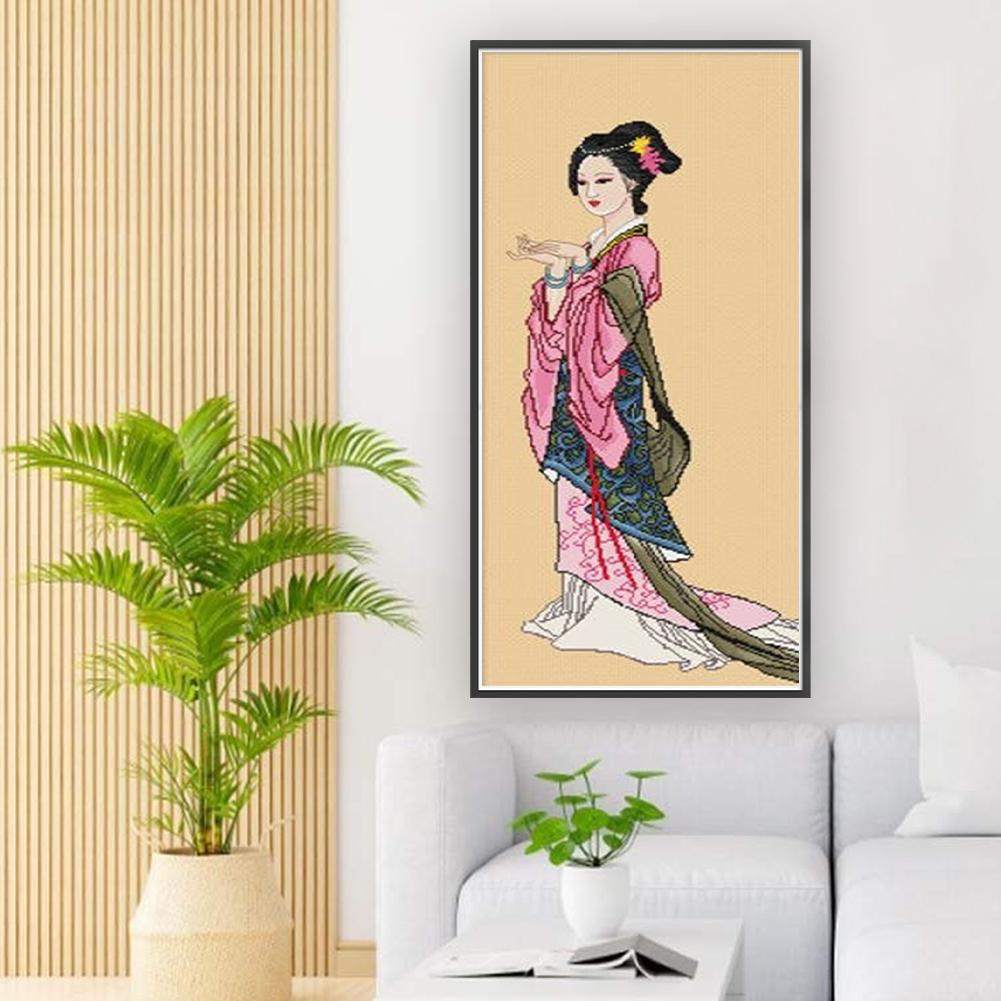 Pełen Haft Bawełna Ekologiczna Nić 11CT Drukowany Zestaw do Haftu Krzyżykowego Dziewczynka 37x80cm