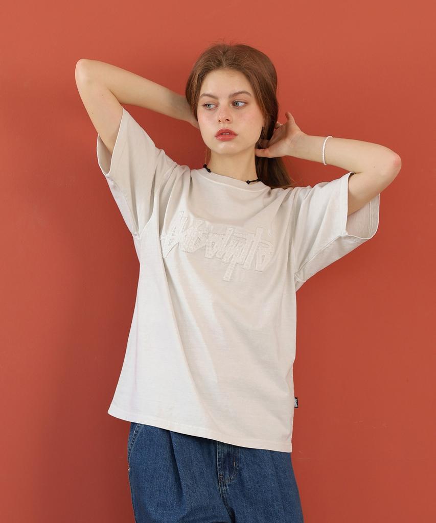 Yosemiti Applique Embroidery Pigment Short Sleeve T-Shirt Cream Yt-306