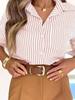 Women's Long Sleeve Striped Button-Down Shirt with Pockets