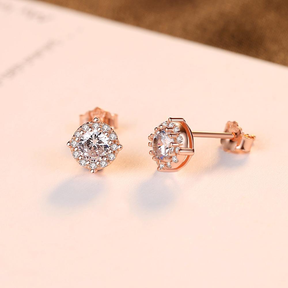 CZCITY High-quality Shiny Circle Elegant CZ Crystal & Fine 925 Silver Stud Earring for Women Engagement Gift Party