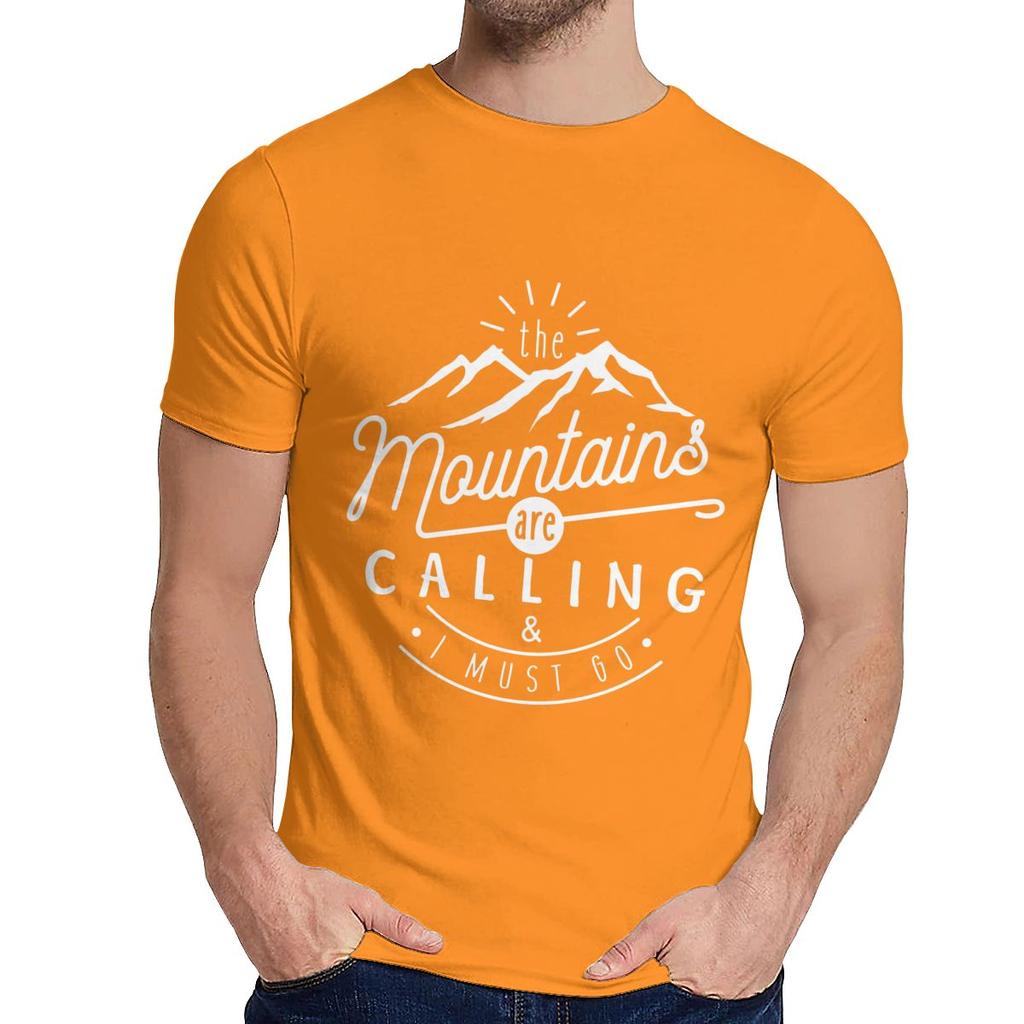 Unisex Tee Shirt The Mountains Are Calling And I Must Go Hiking Climbing Quality Cotton Casual