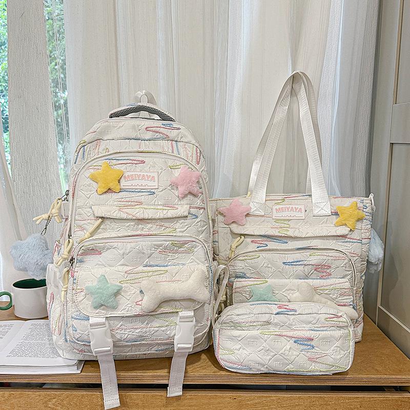 

Korean Fashion Girl s Student Backpack Set - Lightweight, Versatile, Large Capacity Three-Piece for Junior/High School Pencil Case білий