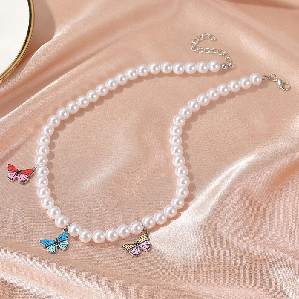 Women's Necklace Pearl Colorful Butterfly-shaped Clavicle Chain