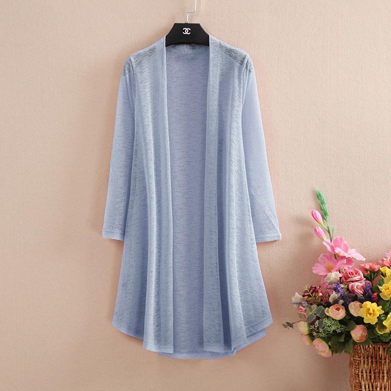 Spring and Summer Women's Long Tulle Sunscreen Cardigan Solid Color Casual Loose Jacket Women's Shawl Cardigan