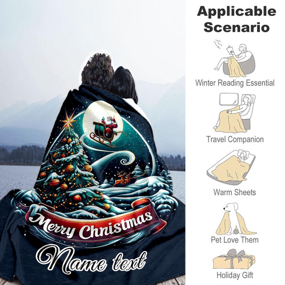 Merry Christmas Moon Personalized Text Blanket Throw Customizable Blanket Comfortable for Bedding Living Room Home Decor Office Four Seasons Universal