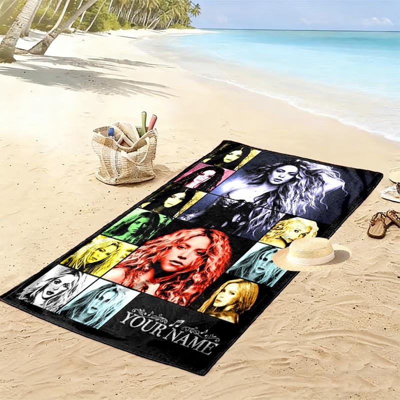 Name Custom Shakira Print Beach Towel, Large Soft Quick Dry Towel for Beach Camping Swimming