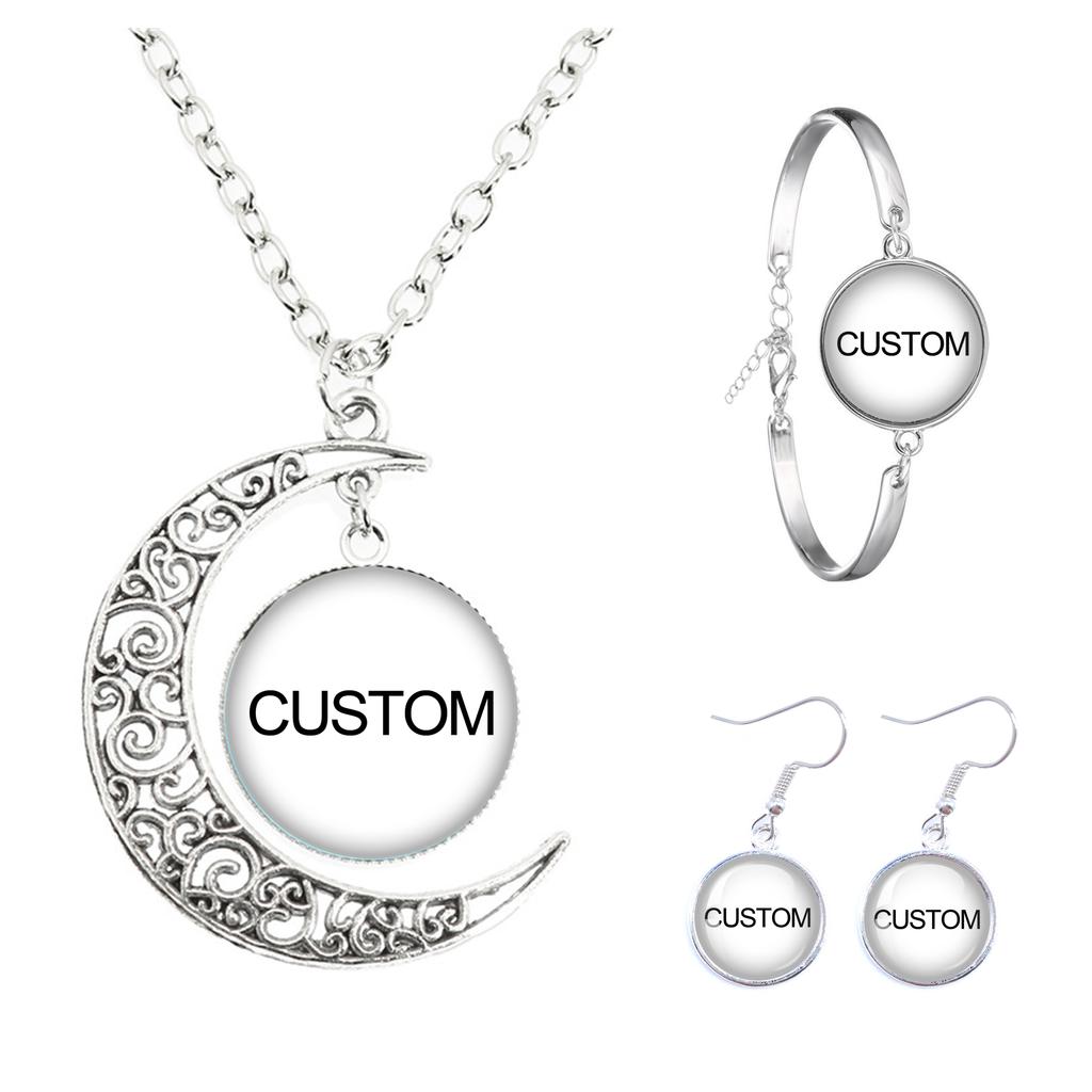 Virgin Mary And Baby Jesus Catholicism The Moon Necklace Earrings Bracelet Set Religious Glass Cabochon Pendant Gift Jewelry