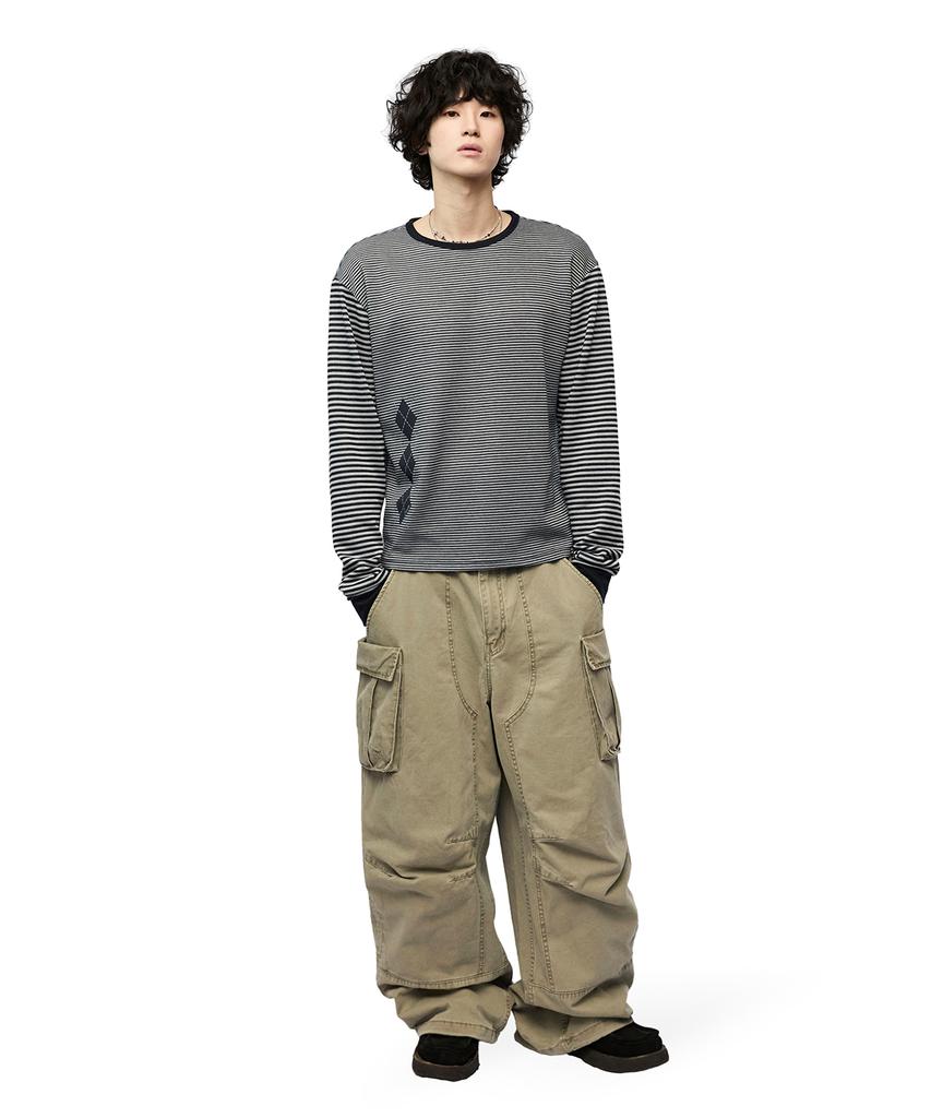 Mimdeowodeulobeu Argyle Panel Stripe Long Sleeve_Navy