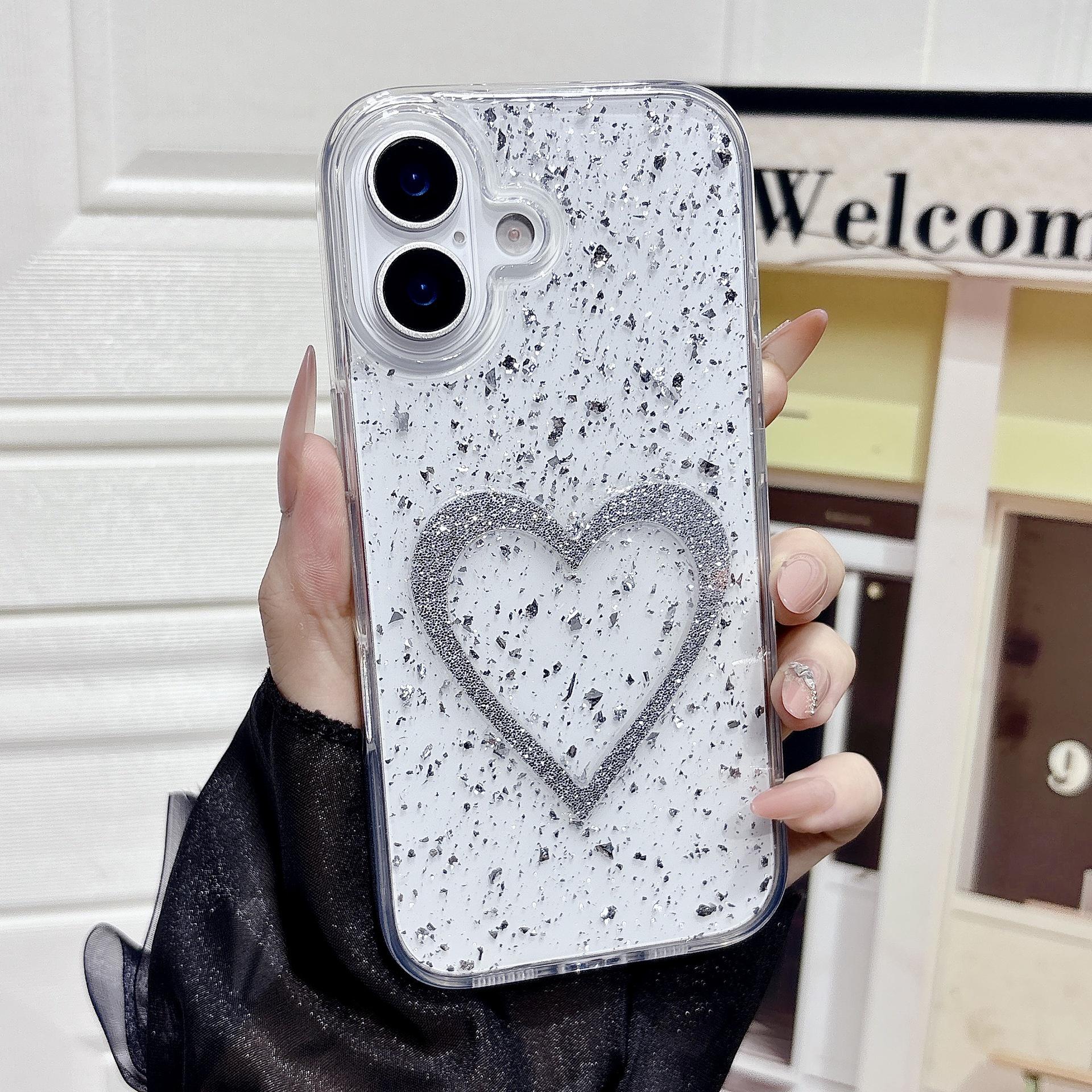 Transparent Glitter Heart Phone Case for iPhone 14 Pro, 16/15 Pro Max, 13 iPhone 14 Plus / 15 Plus