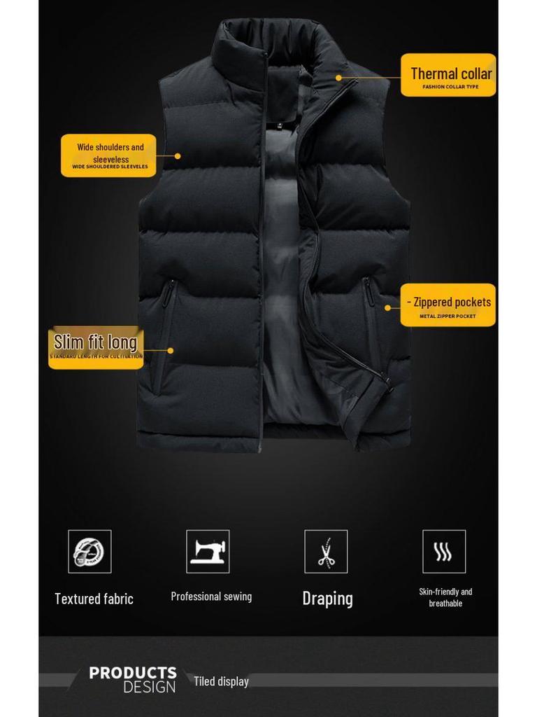 Męska kamizelka bawełniana jesienno-zimowa: Modna kurtka bez rękawów z grubym wypełnieniem dla par