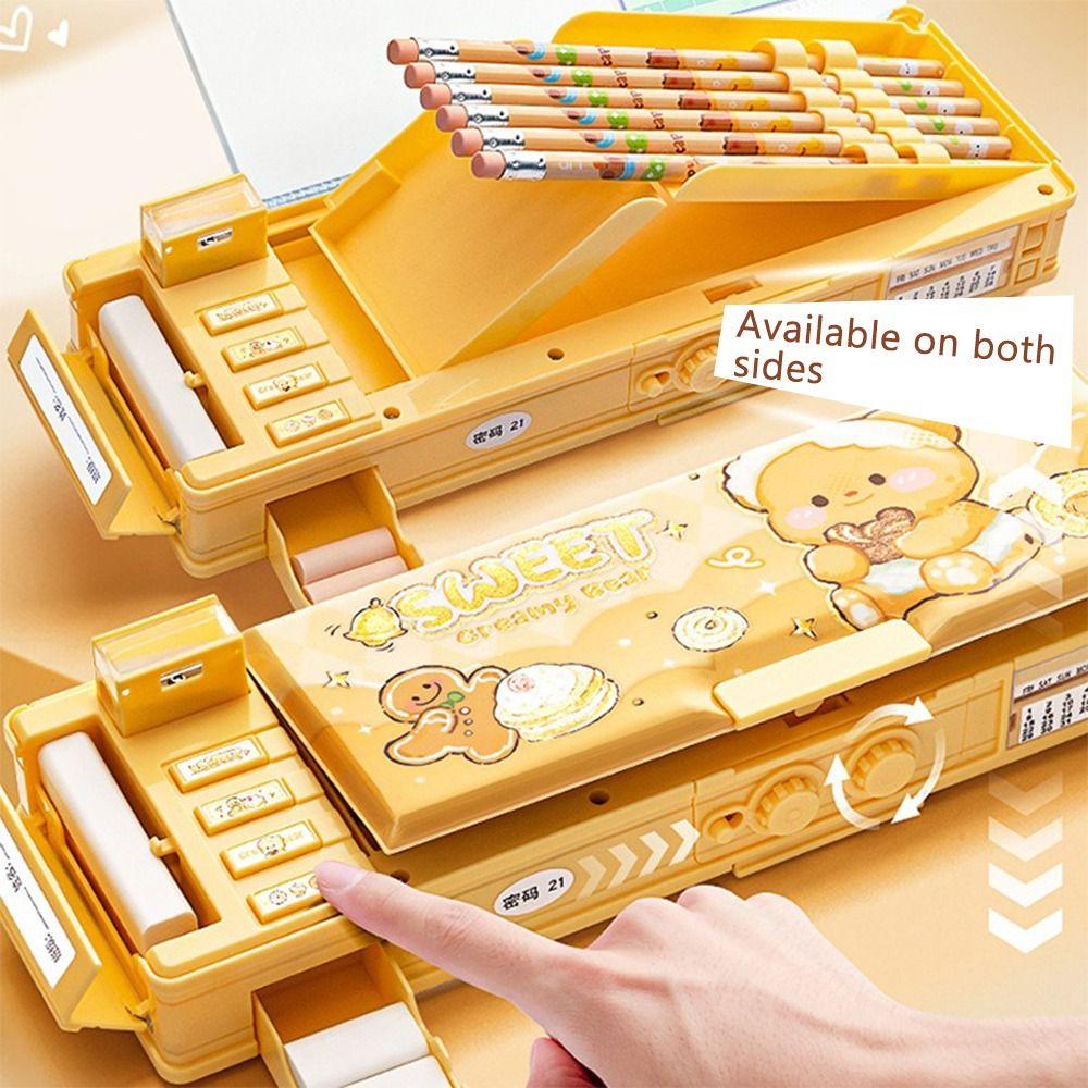 with Combination Lock Stationery Box Double Layer Mechanical Pen Box Pen Bag  Students