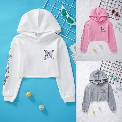 Big Girls Casual Long Sleeve Hooded Sweatshirt Kids Pullover Crop Tops