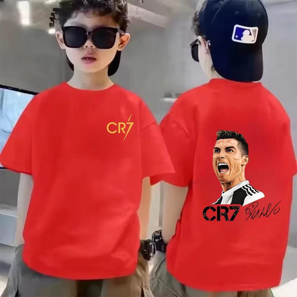 Sommar Bomull Barn T-shirt CR7 Ronaldo Andningsbar Pojke Vardaglig Mode Kortärmad Barn Idol Kläder Sport Baby T-shirt Toppar