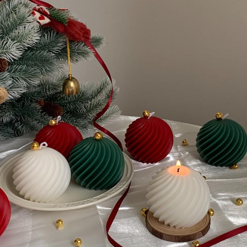 3D Drehkugel Silikon Kerzenform Winter Weihnachten Souvenirs DIY Streifen Aromatherapie Seife Harz Gips Basteln Herstellung Wohnkultur