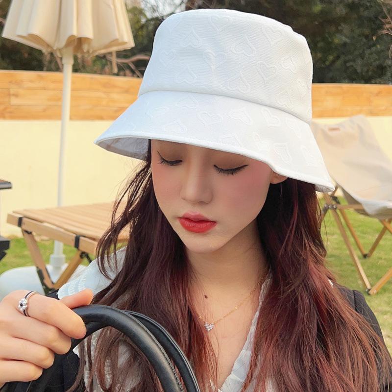 Niche female ins small fresh love bucket hat spring and summer casual versatile big eaves sunshade sunscreen basin hat