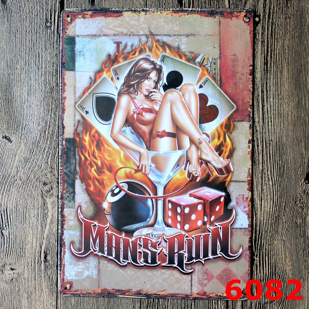 Retro Casino Tinplate Decorative Painting for Bar or KTV 