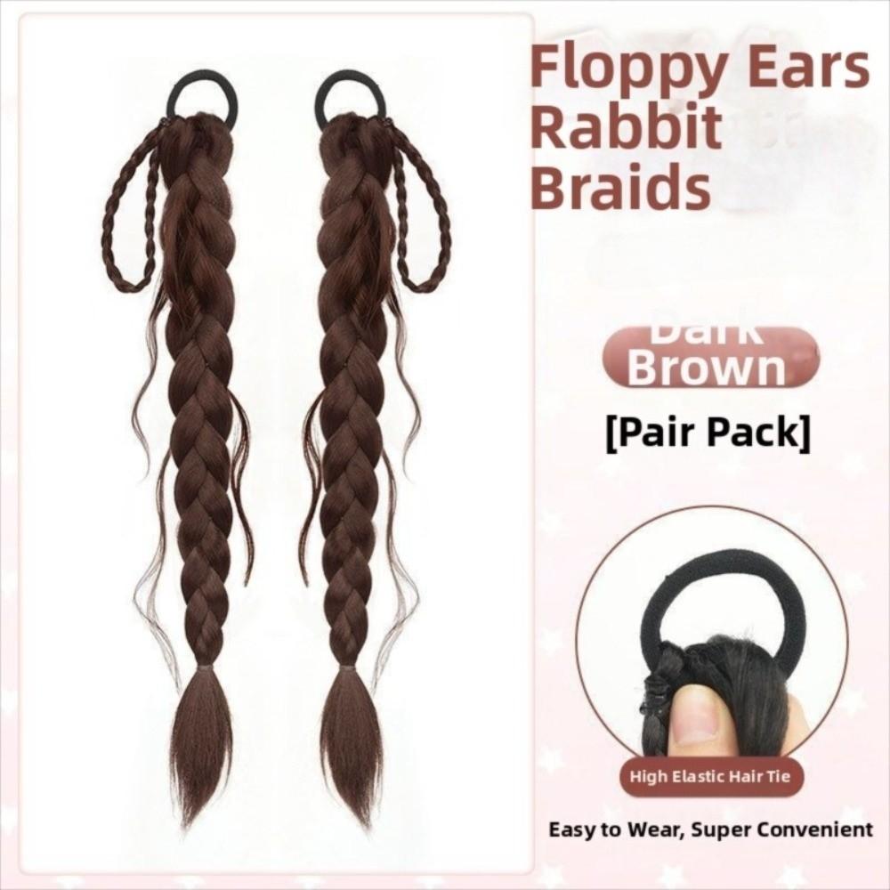 2Pcs Ear Rabbit-style Handmade Braids Pony Tails Long Twist Braid Hairpiece  for Women