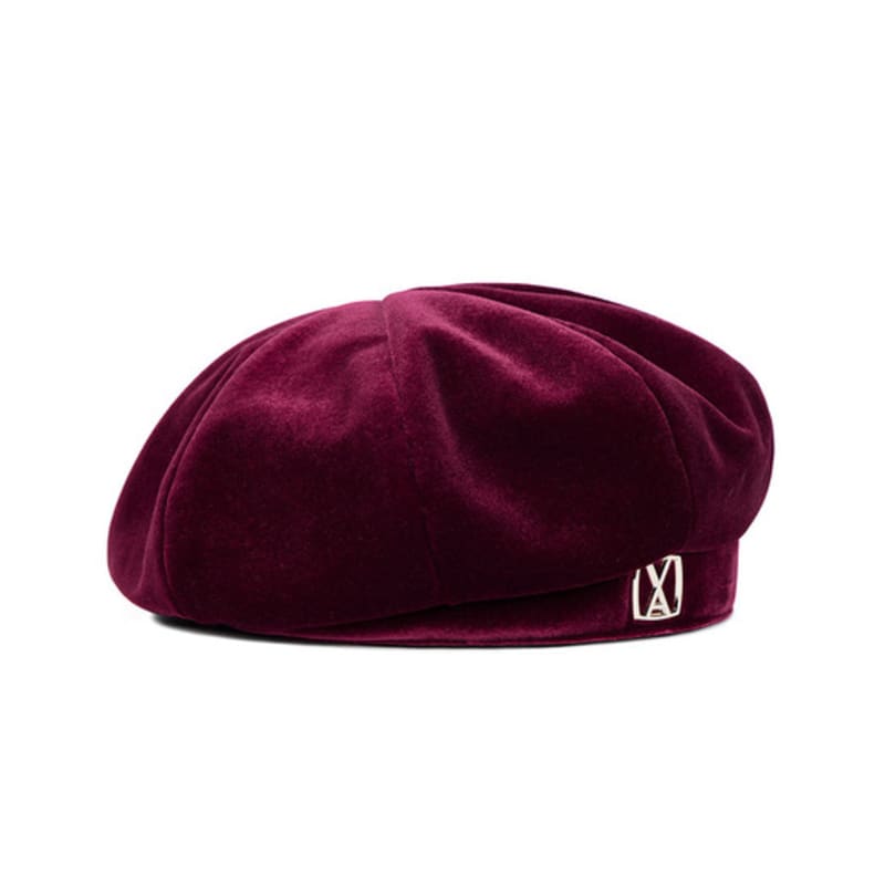 VARZAR VA Square Stud Octagon Velvet Beret Burgundy