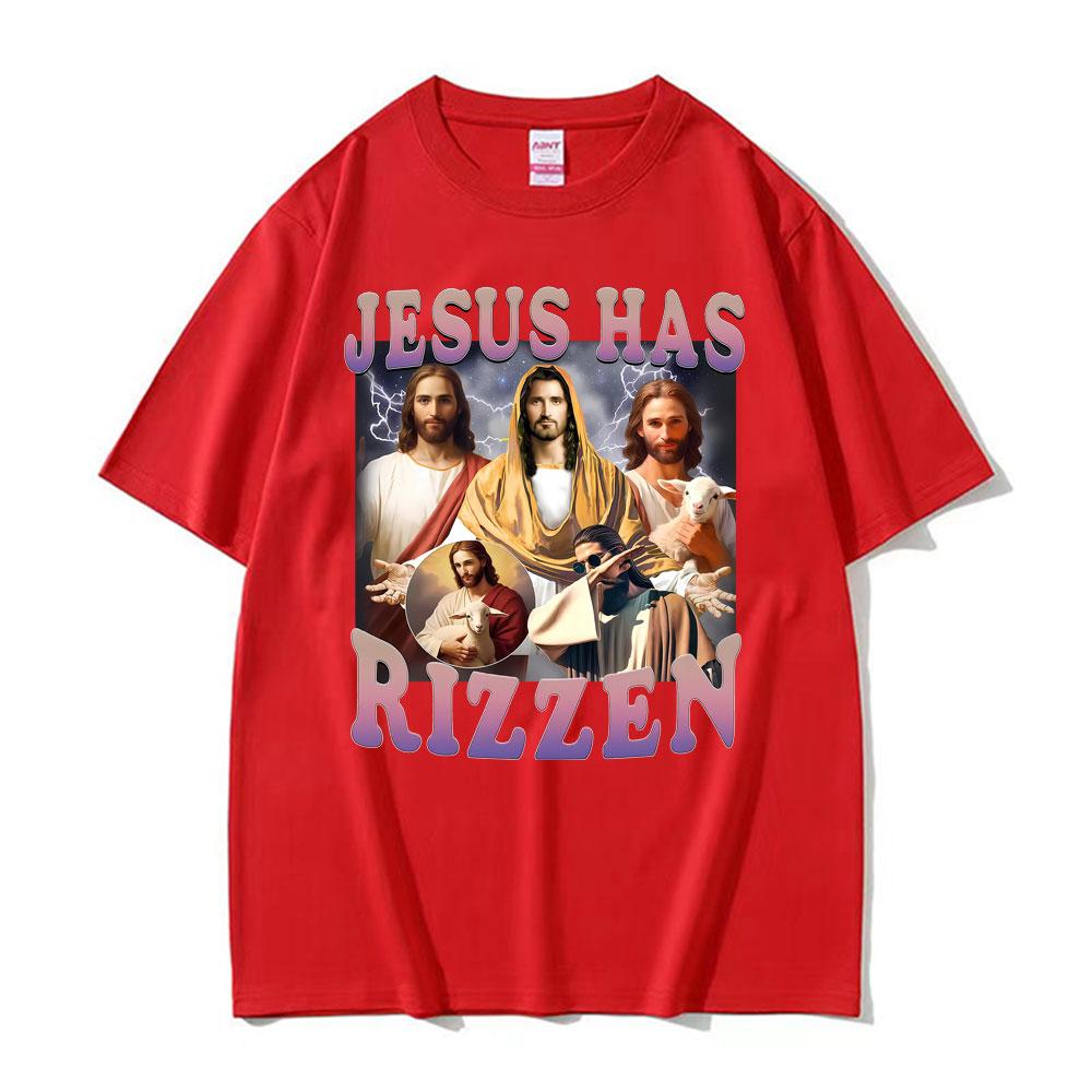 Jesus Has Rizzen Funny T Shirt Men Women Clothing Vintage Trending Oversized Tee Shirt High Quality Cotton Short Sleeve Tshirts