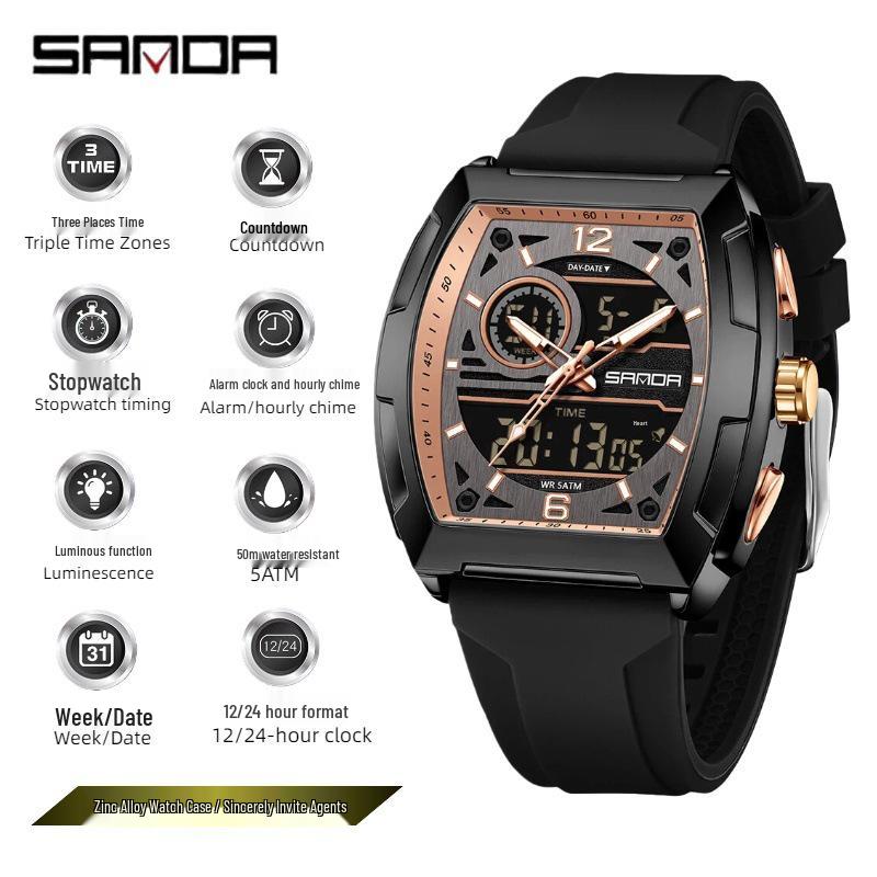 SANDA Men's Multifunctional Sports Watch - Dual Display, Waterproof, Casual & Versatile.