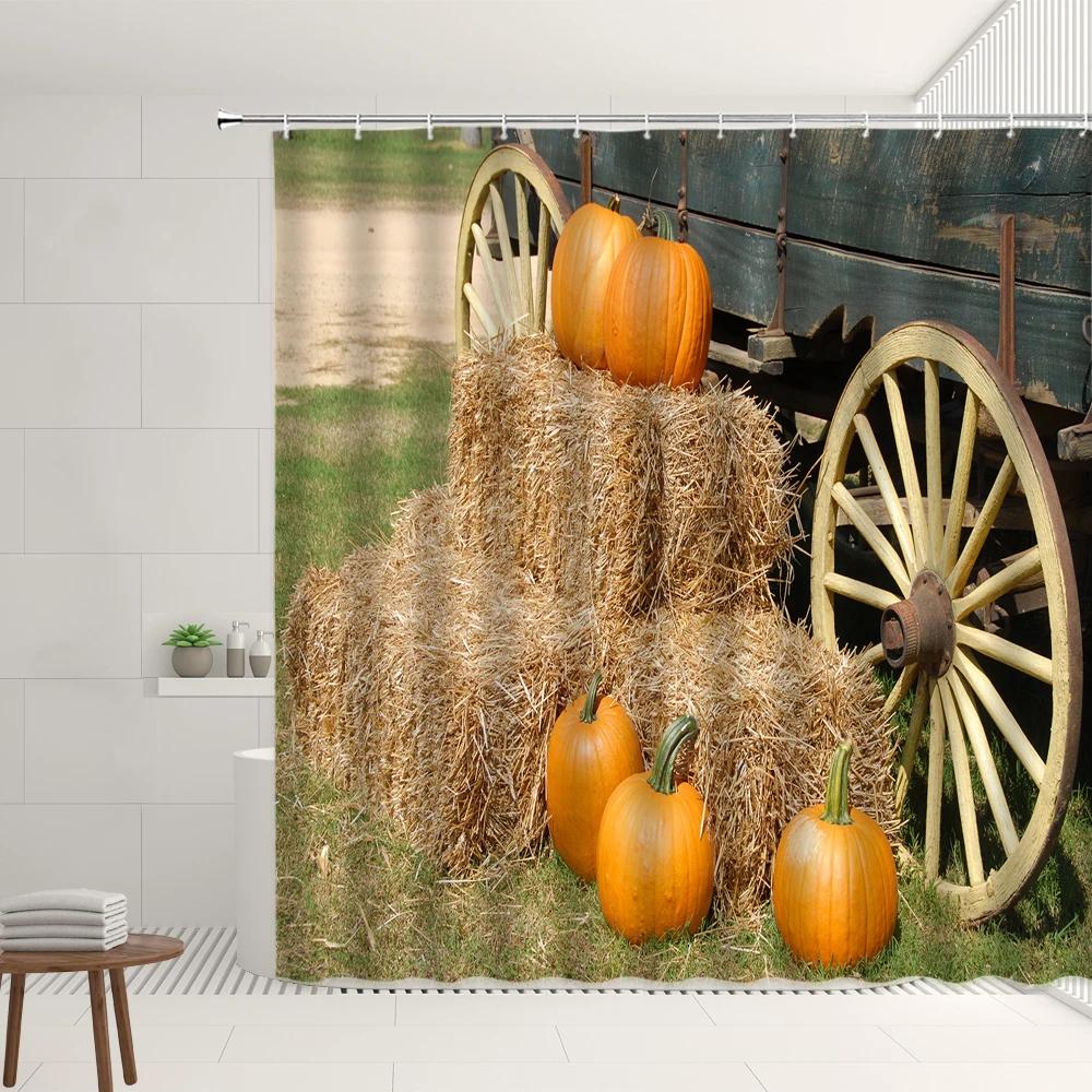 Farm Scenery Shower Curtain Old Retro Farmhouse Green Bamboo Forest Tree Autumn View Garden Decor Wall Covering Bathroom Screens