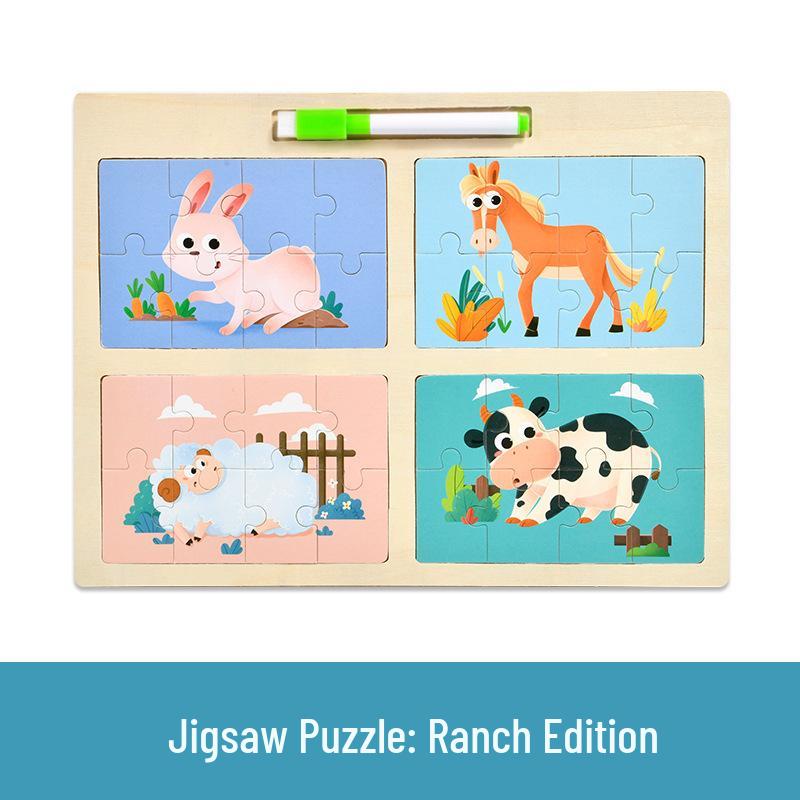 CPCE 4-in-1 Children's Educational Puzzle: Early Learning Cartoon Cognitive Board & Baby Drawing Toy
