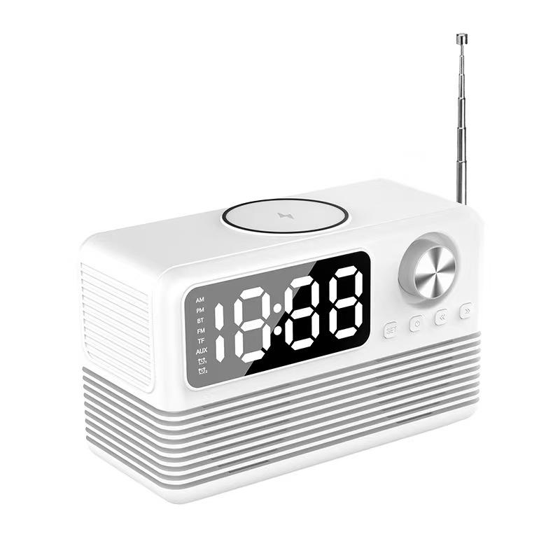 Retro-Stil Kabelloses Laden Bluetooth-Lautsprecher Wecker FM-Radio Desktop-Nachttischlautsprecher TF-Kartenleser Computerlautsprecher
