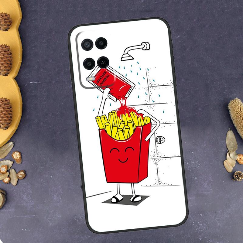 French Fries Burger Pizza Phone Case For Oppo A96 A16 A76 A78 A58 A18 A38 A98 A17 A77 A80 A40 A60 A74 A94 A54 A15 A57S