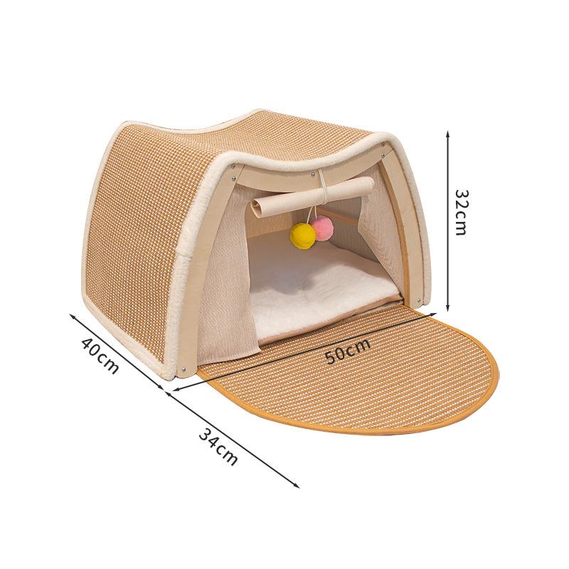 All-Season Cat House with Sisal Scratching Pad Semi-Enclosed Shell Pet Tent Non-Shedding Fleece Sleeping Bag Spacious Cat Villa