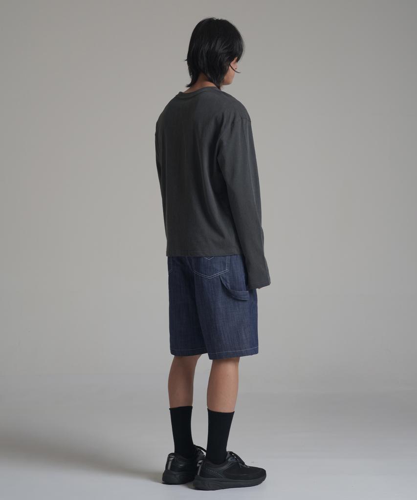 Noming Denim One-Pleat Strap Wide Bermuda Shorts - Blue