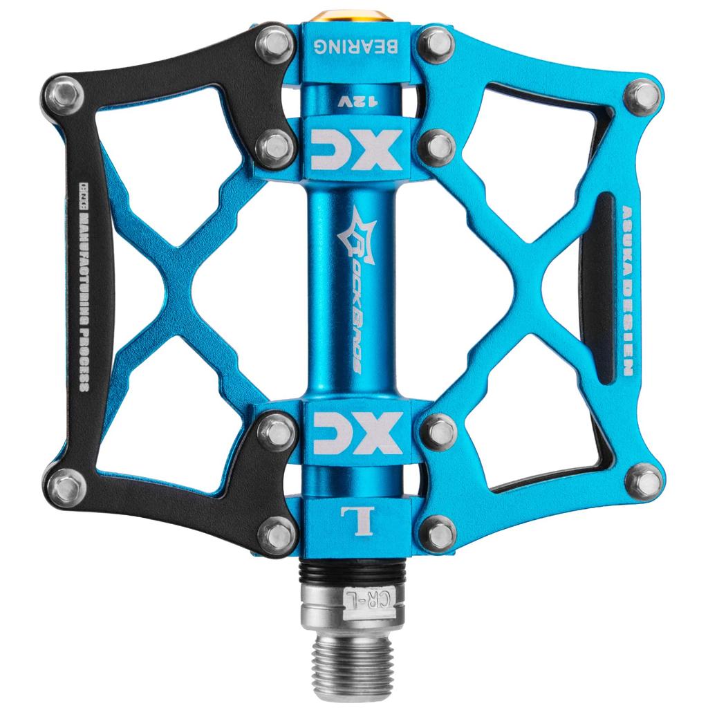 ROCKBROS Hliníkové pedály pro cyklokros, kolo/MTB, slitina, lehké, protiskluzové, ložiska, 9/16" (Modrá, černá)