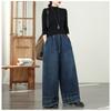 DIMANAF 2026 Summer New Plus Size Women Jeans Elastic Waist Long Pants Loose Casual Denim Cotton Trousers Plaid