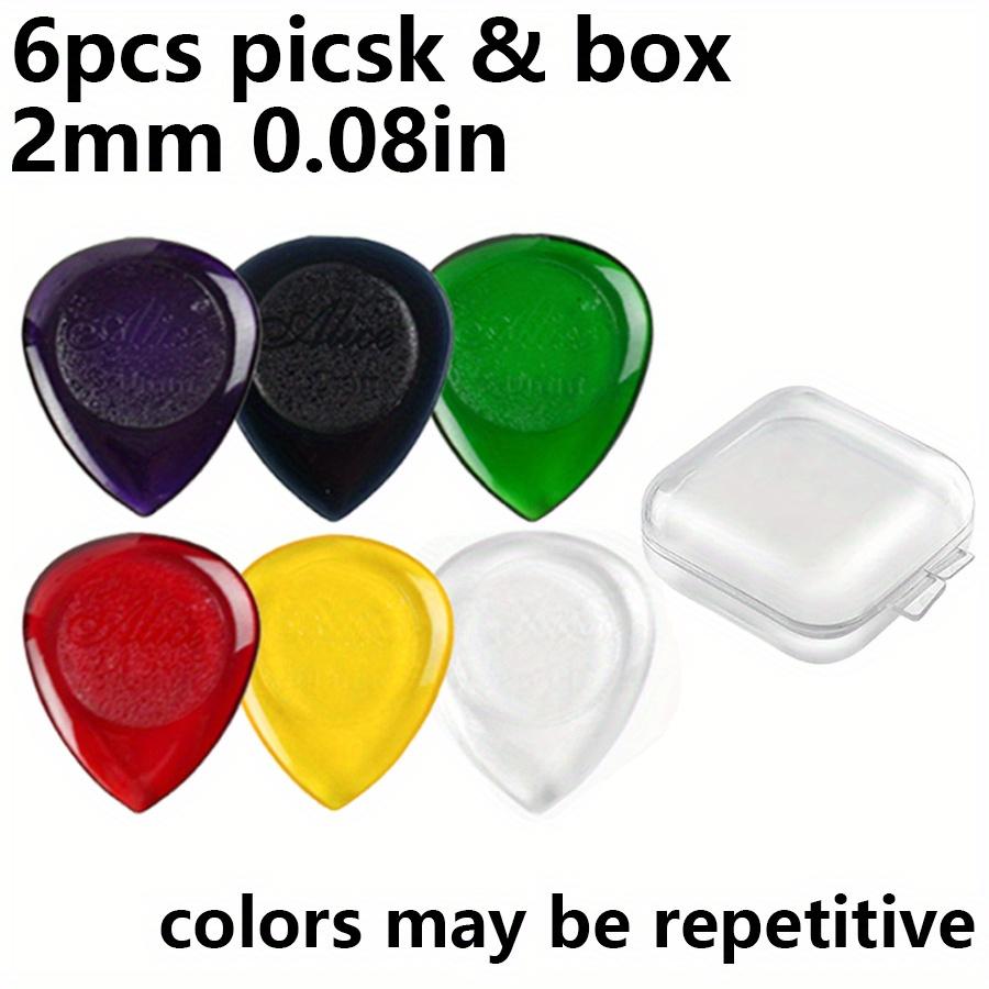 6 Stück 2,5 cm Bunte Transparente Gitarrenplektren 1/2/3 mm Dick Tropfenform-Plektrum mit Aufbewahrungsbox Akustische Elektrische Gitarre JXB