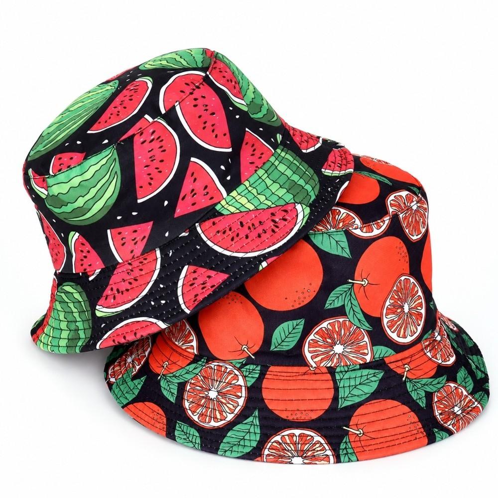 Fruit Pattern Fisherman Hat Double-Sided Panama Hat Leisure Style Beach Hat for Men Women