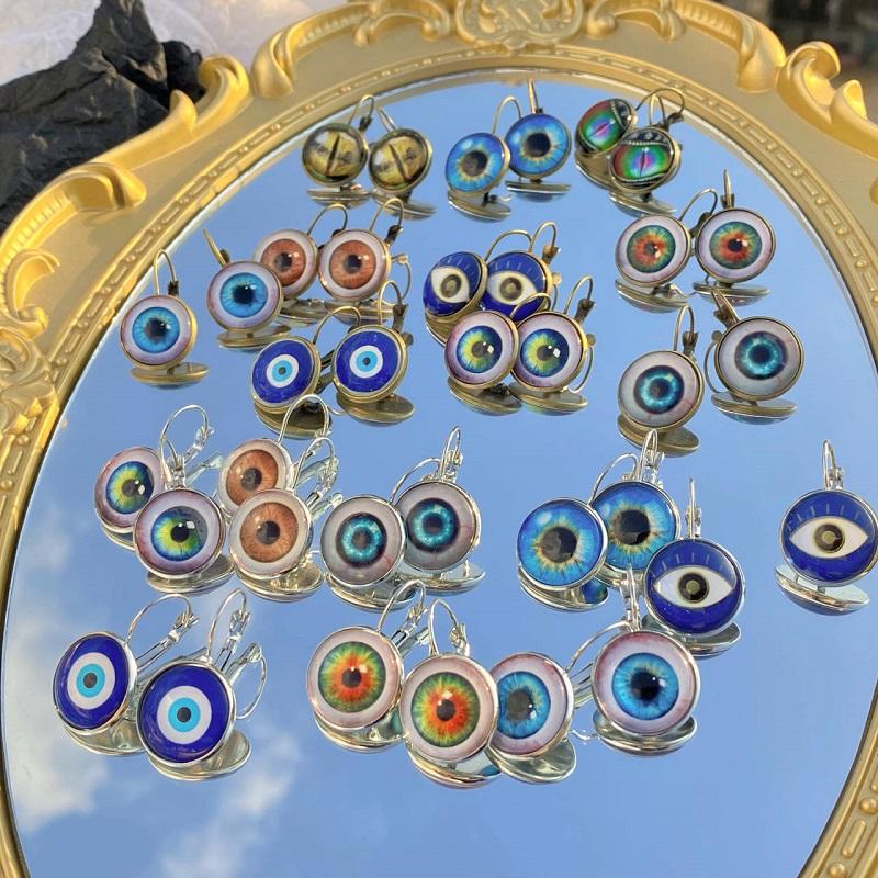 Helle Farbe Glas Cabochon Evil Eye Ohrstecker Modeschmuck Trendy Tier Auge Frauen Charms Französisch Ohrring