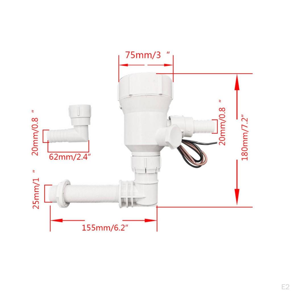 Compact Submersible Bilge Pump 800 GPH Detachable Elbow for Rvs