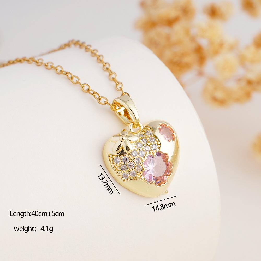 Romantic Pink Zircon Love Heart Pendant Necklace for Women Girls Stainless Steel Chain Luxury Sweet Collar Jewelry Gifts
