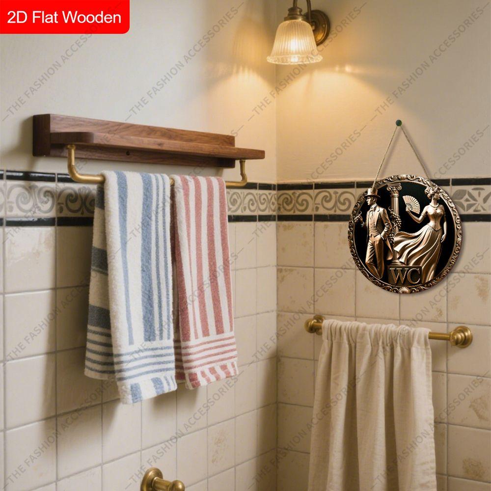 Semne decorative din lemn pentru agățat, decorațiune de perete sau ușă pentru baie, plan 2D cu textul „WC”, cadou de casă nouă pentru prieteni