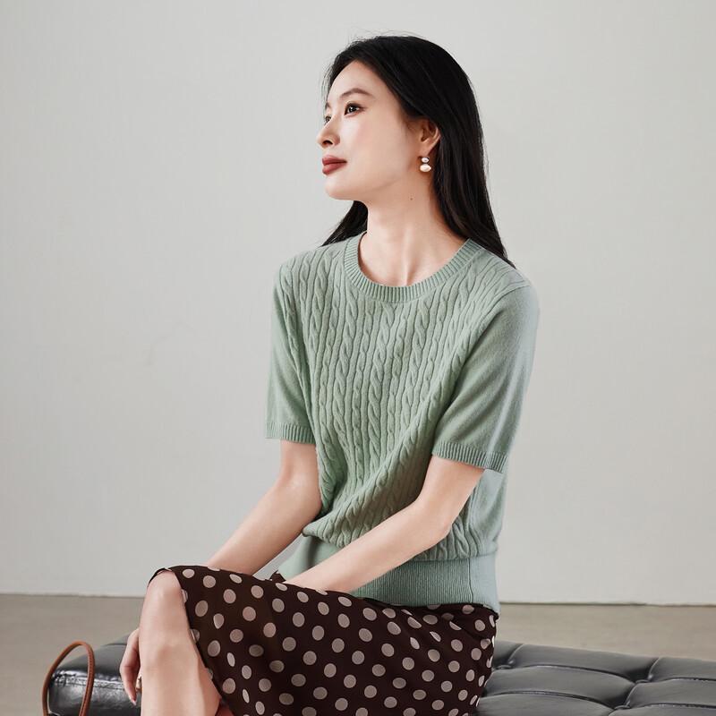 SOFSIL 2026 Spring Women's Cable Knit Short Sleeve Sweater