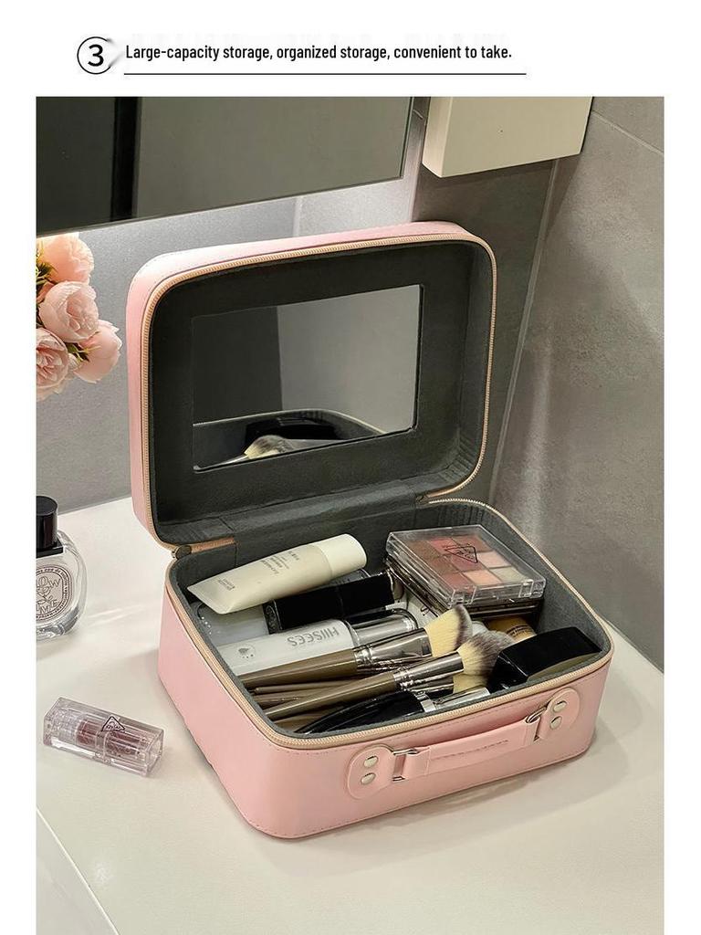 Large Capacity Cute Handbag Makeup Case with Mirror - Portable Travel Cosmetics Bag